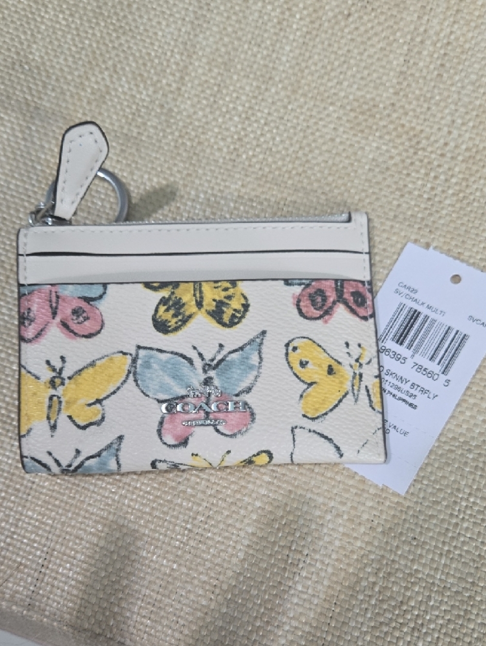 Coach White Butterfly Print Leather Card & Key Holder - Picture 5 of 6